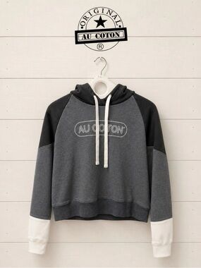 Au Coton Hoodie – Charcoal & Black Colorblock – Size L